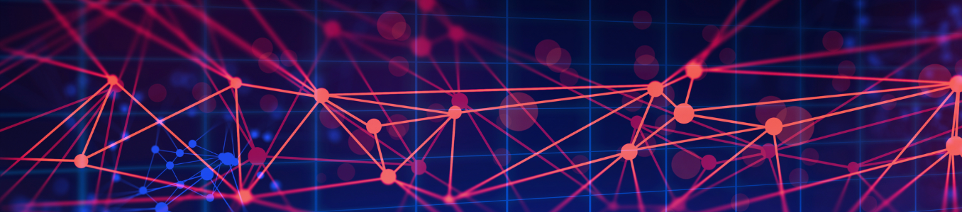 Abstract network of connected nodes with glowing lines on a dark background